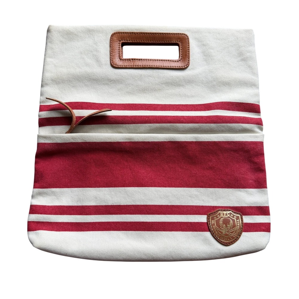 Vintage Ralph Lauren Rugby Stripe Canvas Leather Fold-Over Clutch Bag RFC Crest